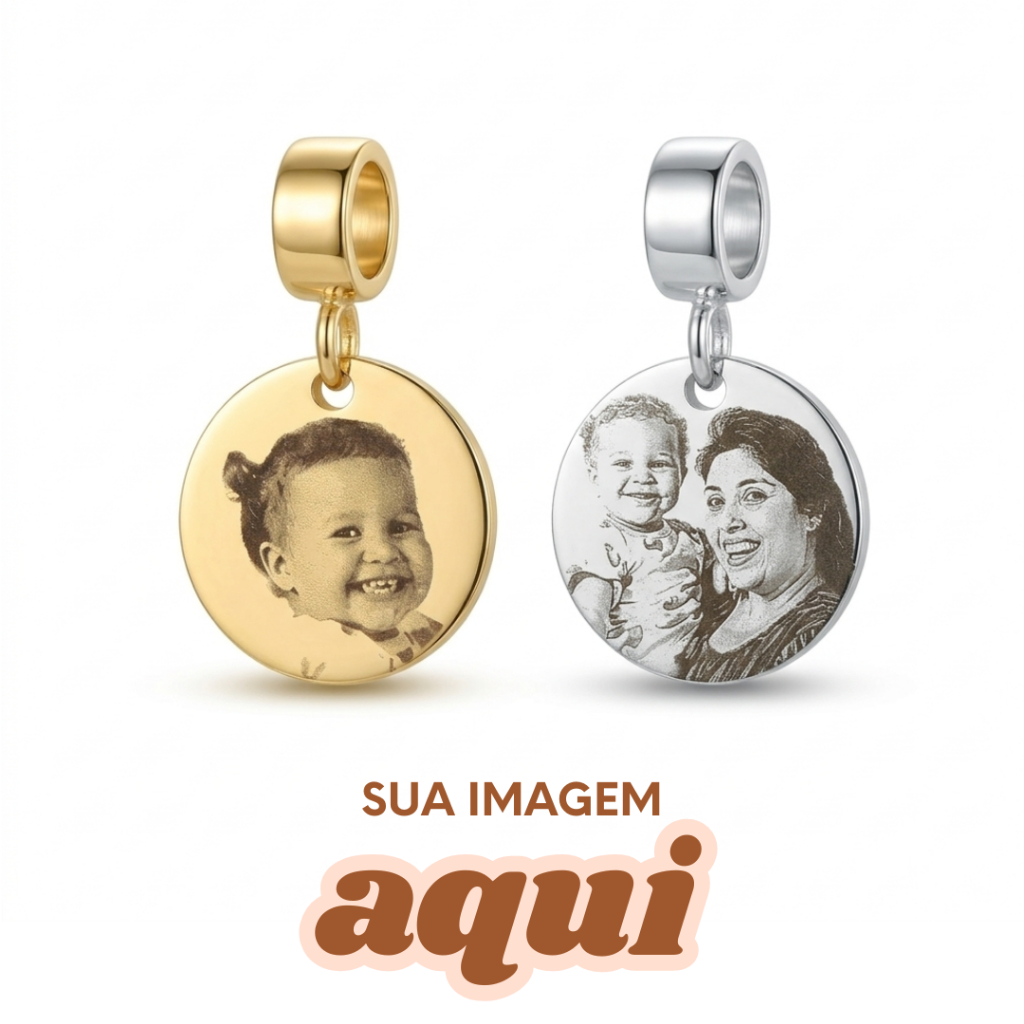 [SEMIJOIA] BERLOQUE PERSONALIZADO FOTOGRAVAÇÃO BANHO OURO PRATA DIA DAS MÃES