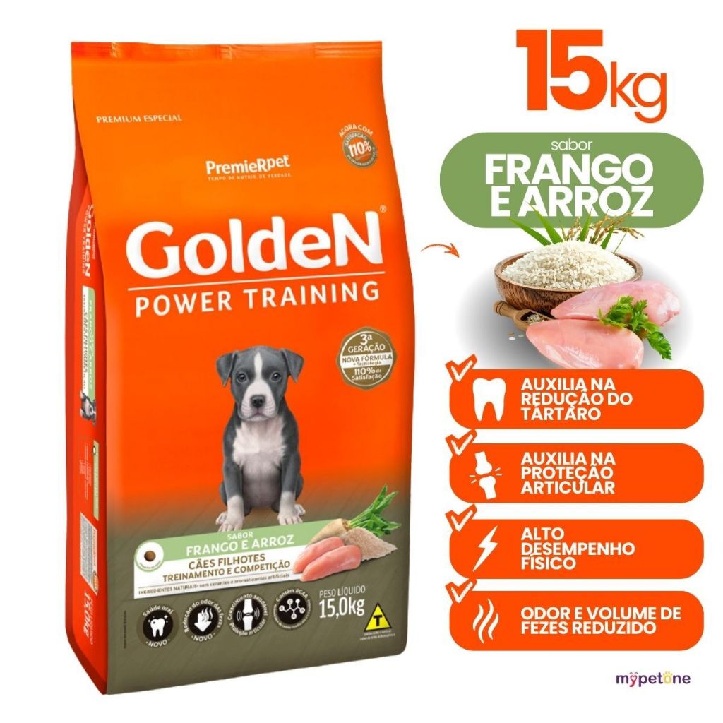 Ração Golden Power Cães Filhotes Training PremieR Sabor Frango e Arroz 15kg em Oferta na Shopee