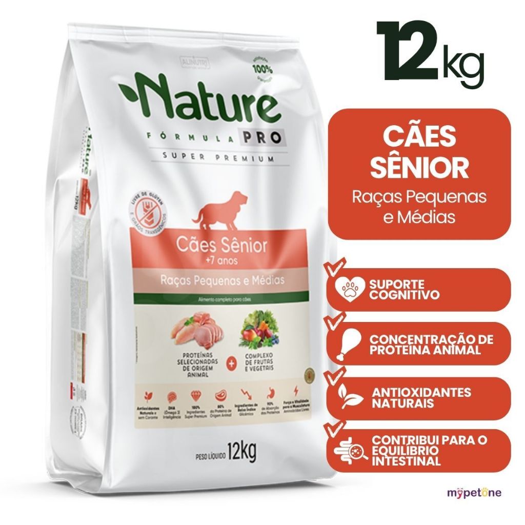 Ração Nature Fórmula Pro Cães Sênior Adultos Raças Pequenas e Médias 12kg em Oferta na Shopee