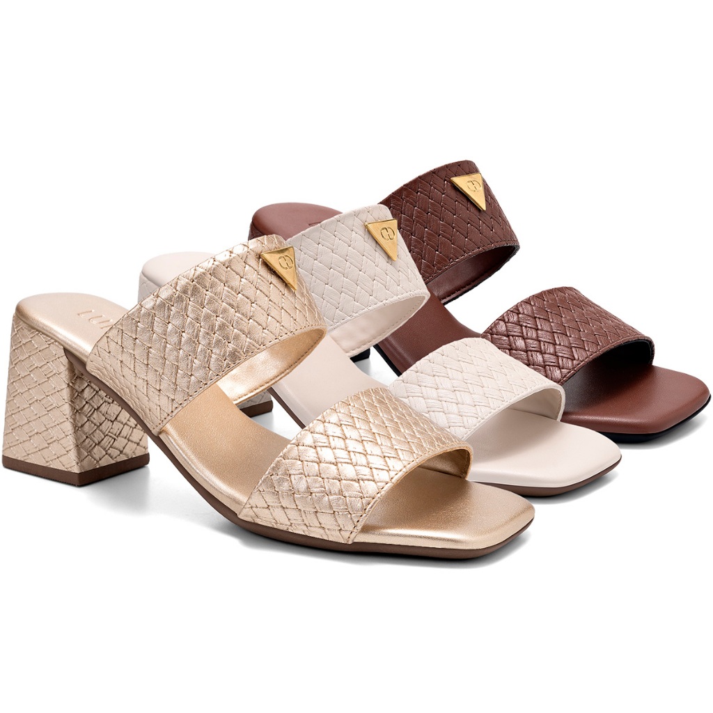 Sandália Feminina Lumiss Tamanco Salto Bloco Médio Confortável Tiras Largas Enfeite em Oferta na Shopee