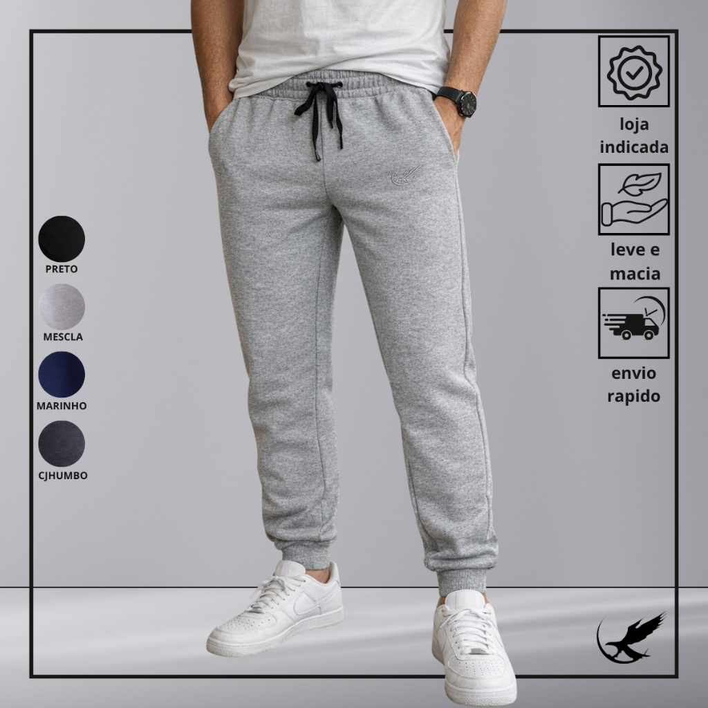 Calça Moletom Masculina Jogger Flanelada Confortável Com Bolsos