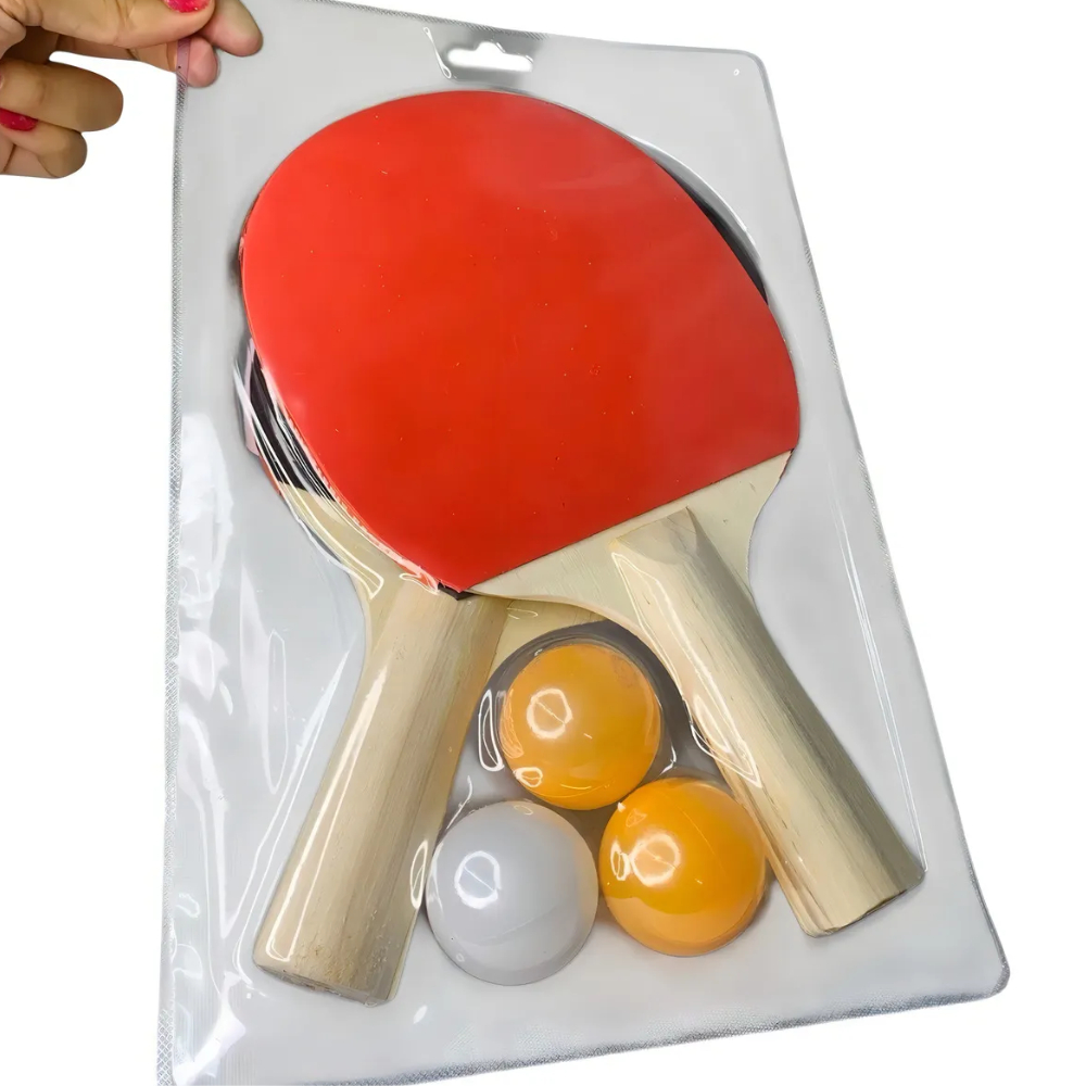 Kit Tênis Mesa 2 Raquetes 3 Bolinhas Kit Ping Pong Jogo Recreativo