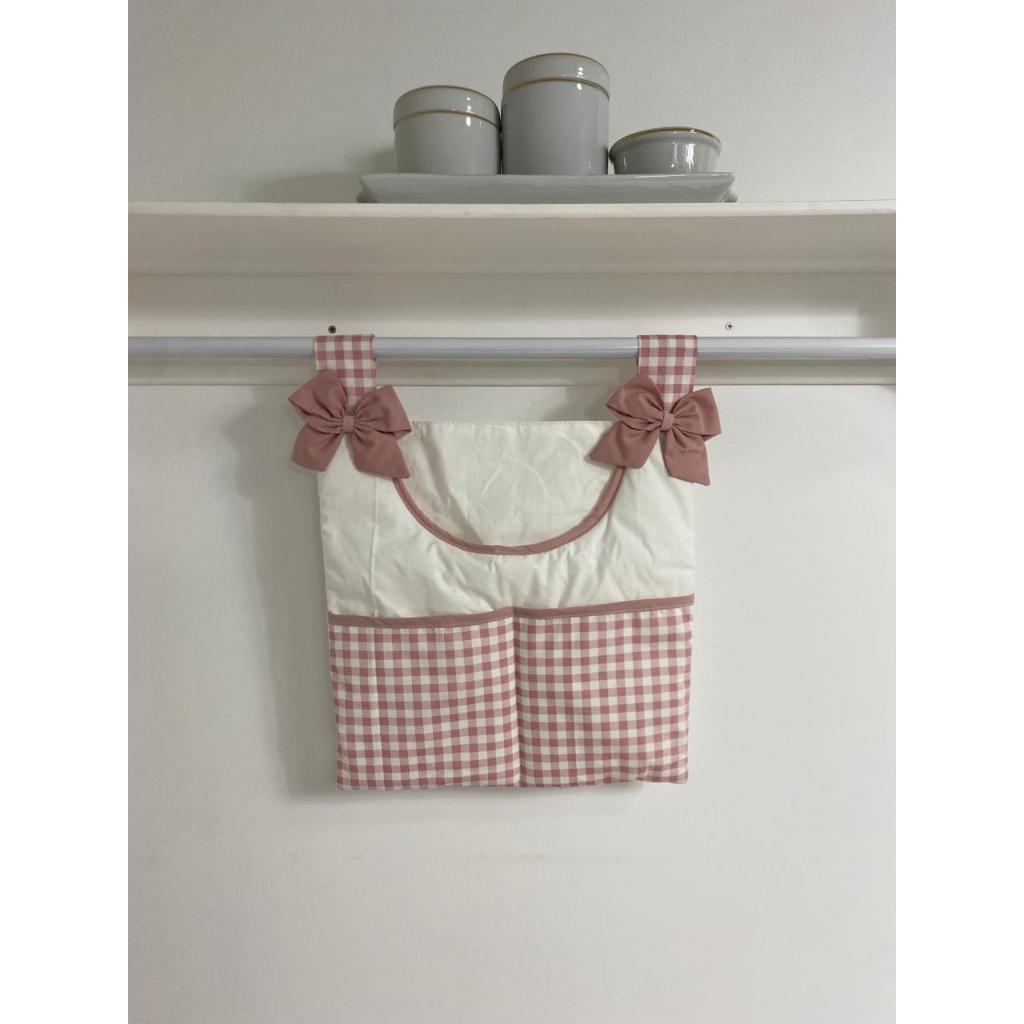 Porta Fraldas Varão Xadrez Vichy 1 Peça  Percal 200 Fios  Porta Treco