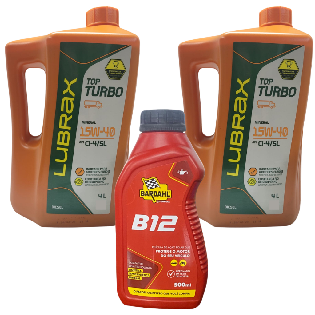 Kit Bardahl B12 Plus 500ml + 2 Galão Óleo Motor 15w40 Top Turbo 4 Litros