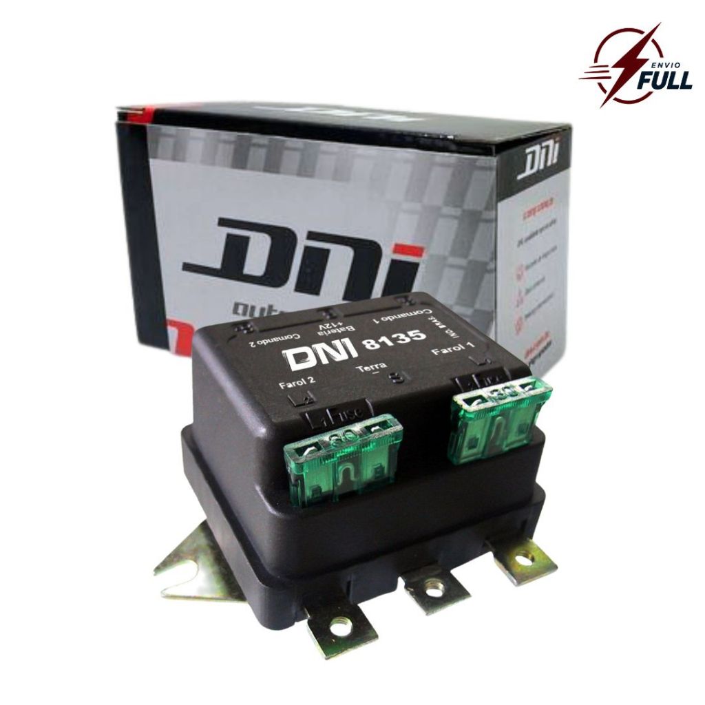 Relé Duplo de Faróis 500W 12V Universal Super Reforçado 6 Terminais Com Parafusos 2 Fusíveis Externos