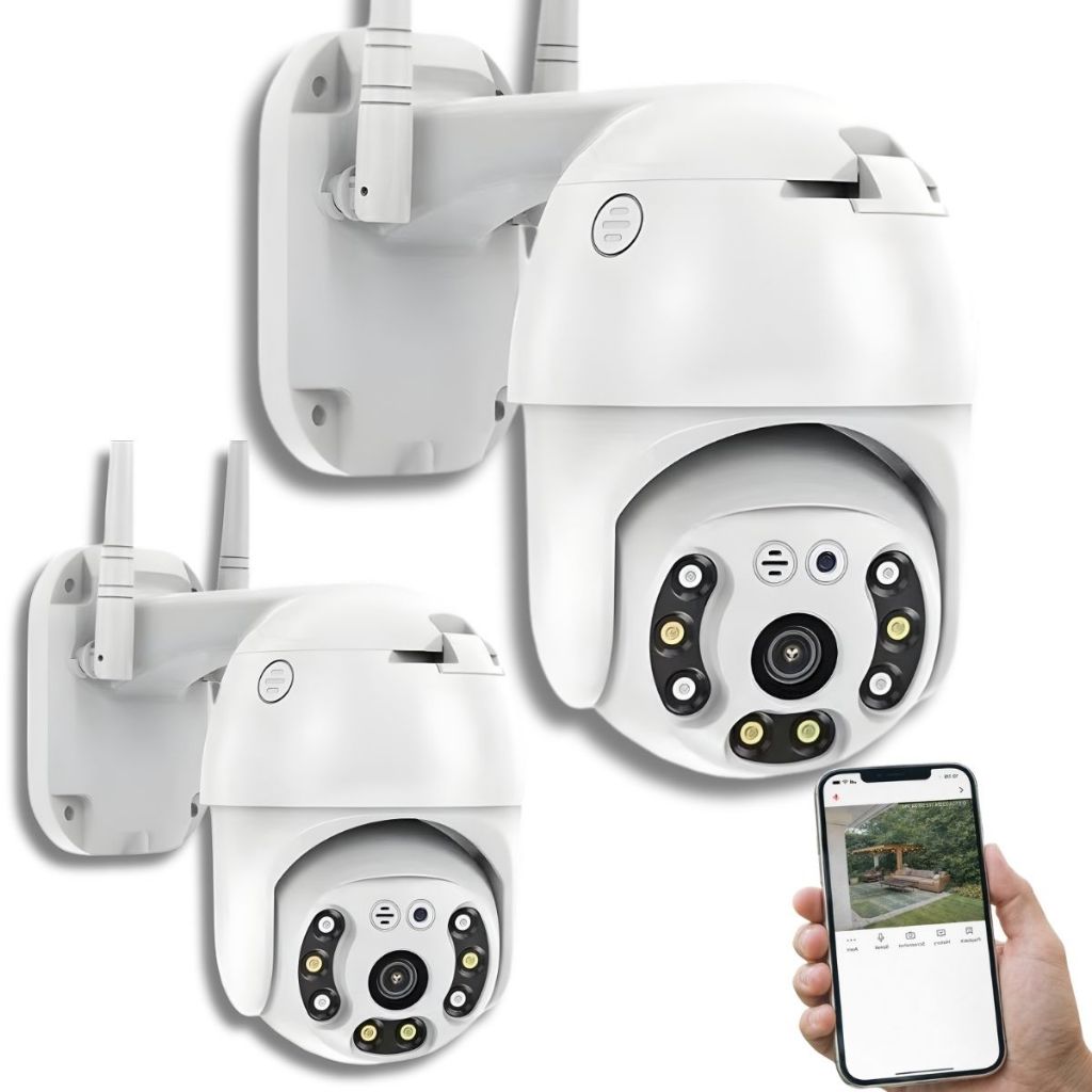Kit Câmeras 2 / 1 WiFi Segurança Externa Áudio Visão Noturna Rotação  HD Prova D’Água Acesso Pelo App