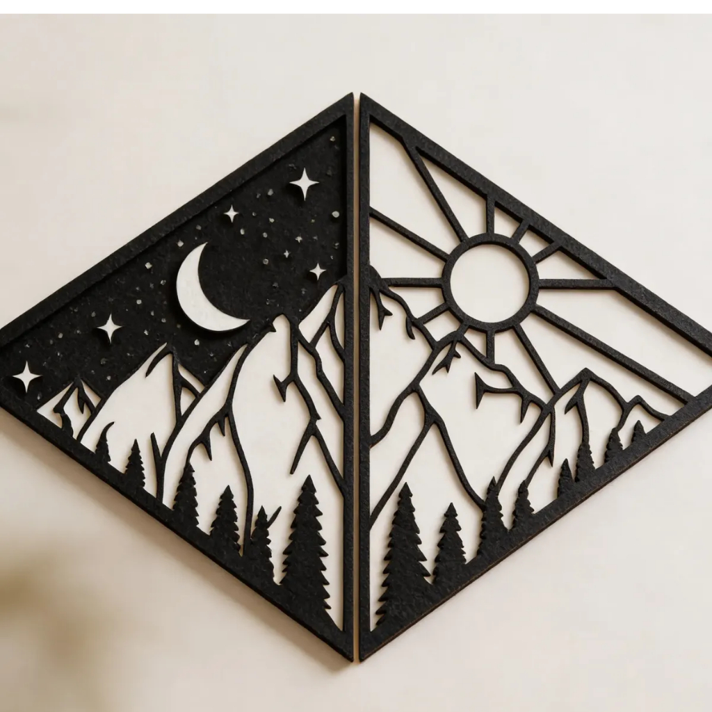 Quadro Decorativo Sol e Lua Preto em  MDF 3mm + dupla face
