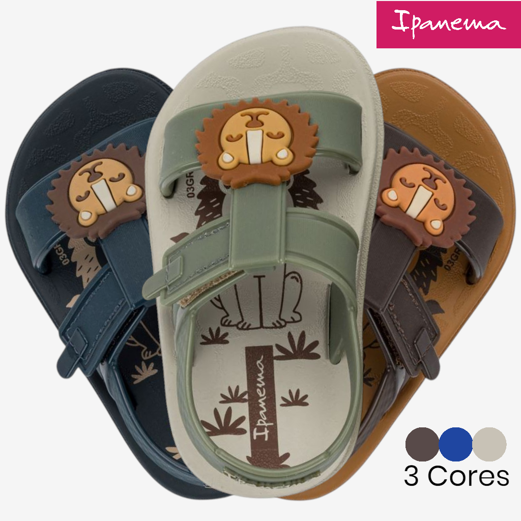 Sandália Infantil Bebê Menino Ipanema Little Joy Leão 🦁 Conforto + Segurança Antiderrapante