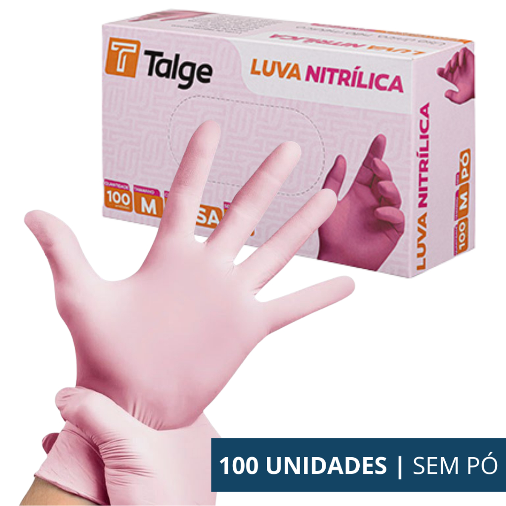 Luva Nitrílica Rosa Talge 100un Sem Pó Profissional Estética Beleza Manicure