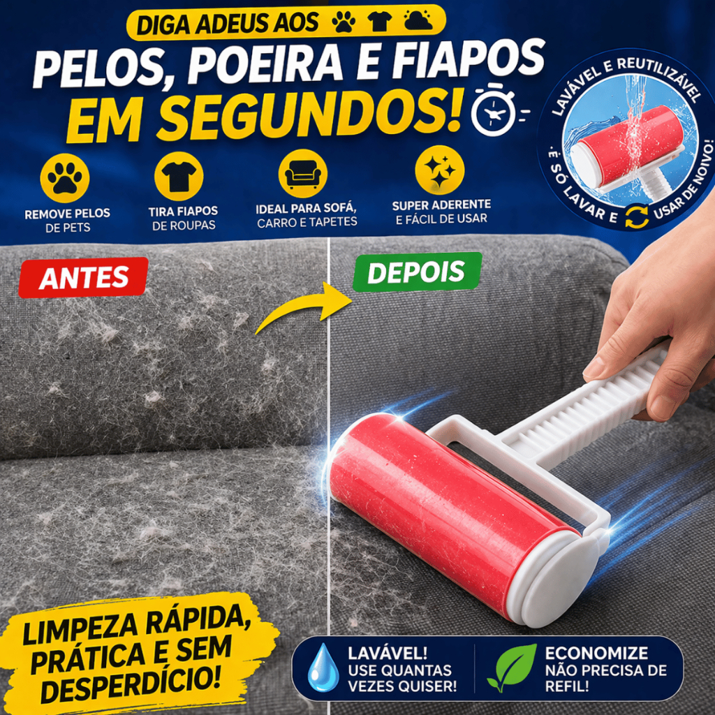 Rolo Tira Pelo Lavável Reutilizável Pet Sofá Roupa Removedor Fiapos Poeira