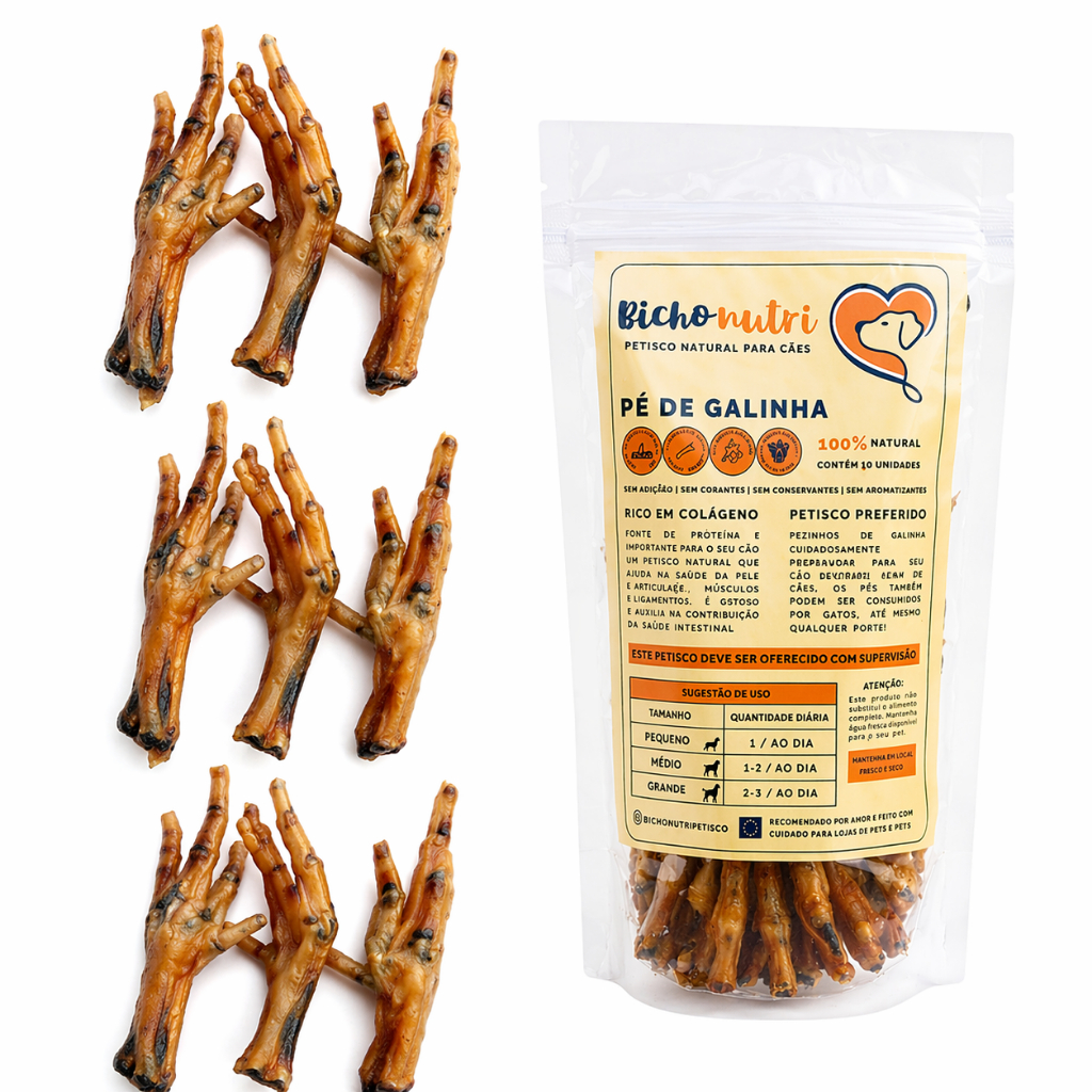 Pé de Galinha Desidratado Petisco Natural Para Cachorro 100% Saudável Crocante