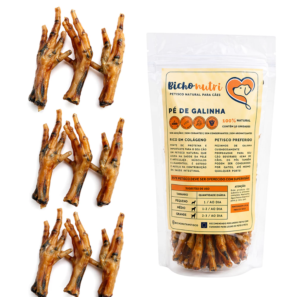 Pé de Galinha Desidratado Petisco Natural Para Cachorro 100% Saudável Crocante