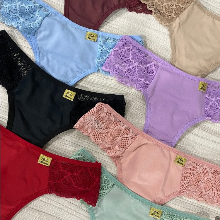 Kit 10 Calcinhas Fio Dental Lingerie Feminina Tanga Renda Microfibra Ref. 117 em Oferta na Shopee