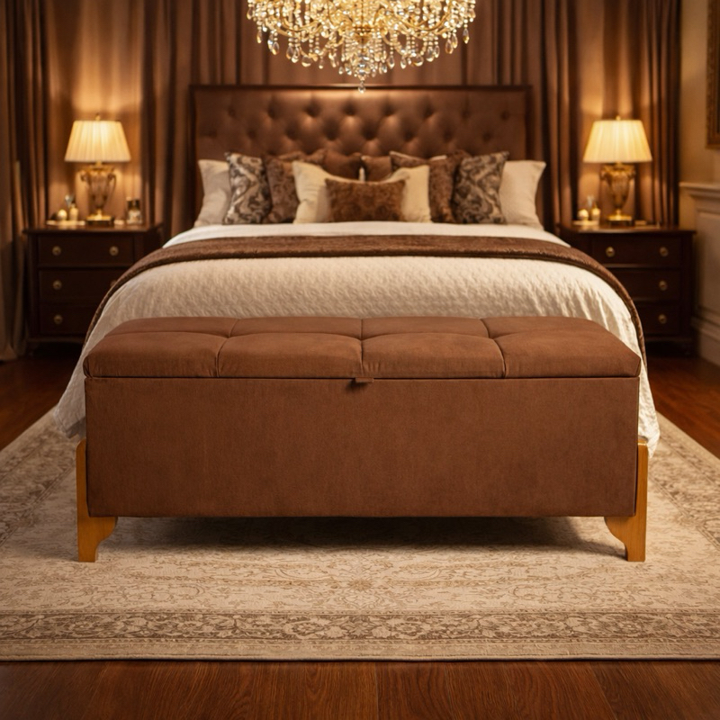 Banco Baú Recamier 120cm Estofado Suede Puff Decorativo Quarto Sala Luxo