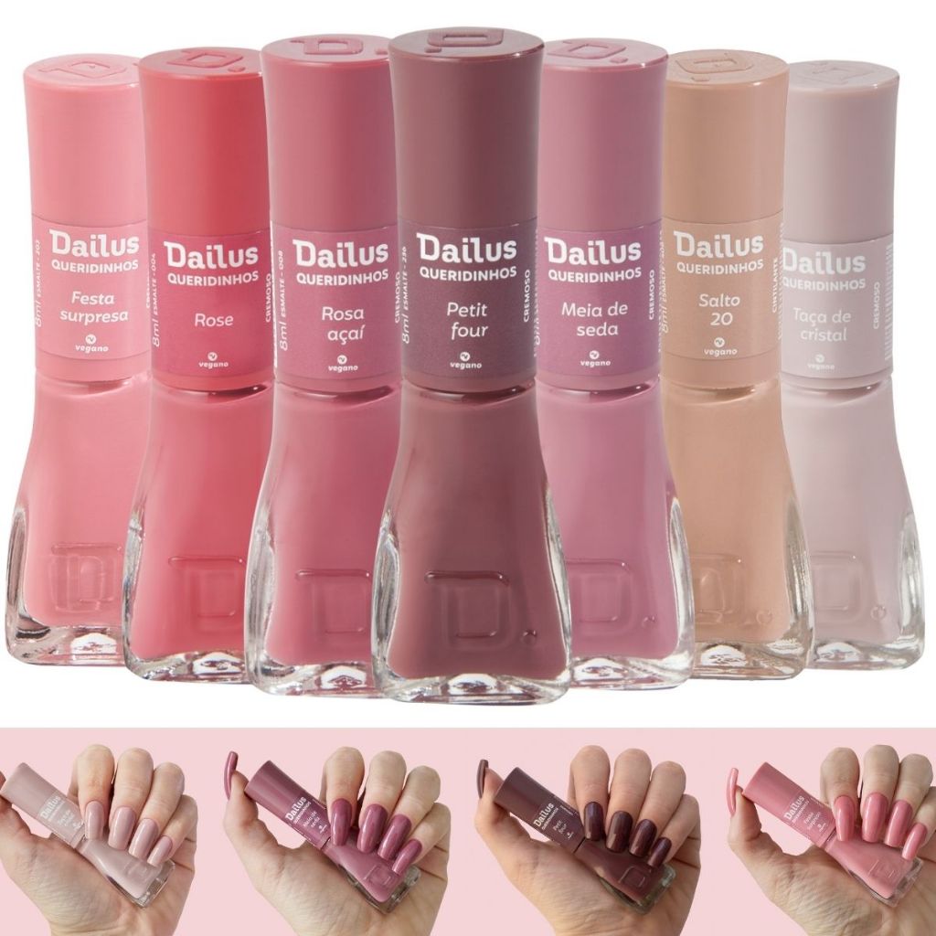 Esmalte Dailus Tons Nude Rosa Kit 7 Cores Manicure Pedicure Atacado Mais Vendidos Queridinhos