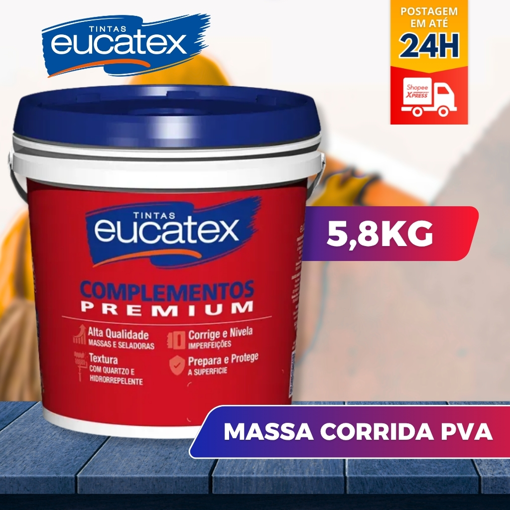 Massa Corrida 5,8KG PVA Eucatex Premium – Acabamento Liso para Paredes Internas