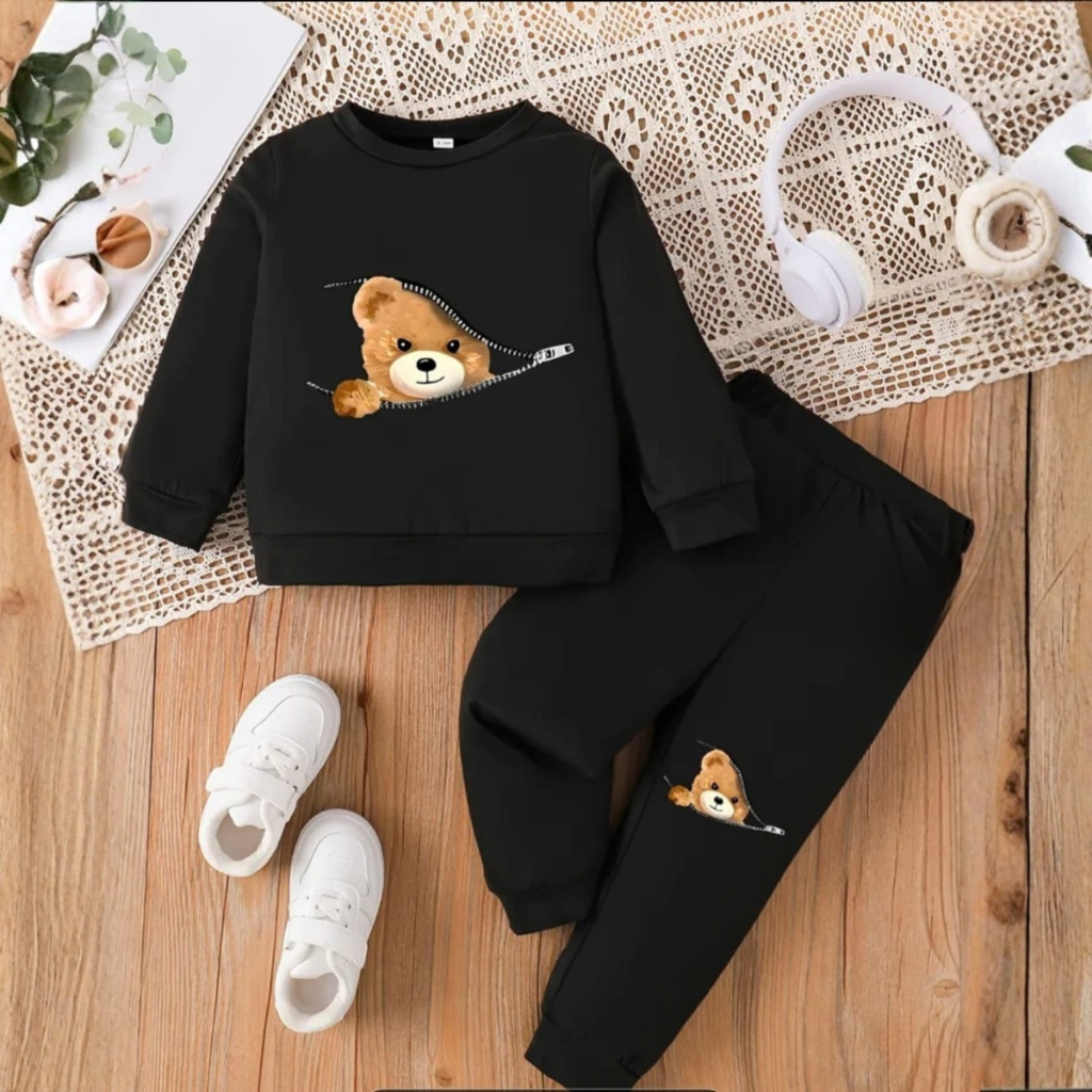 Conjunto Infantil De Moletom Menino e Menina Estampa de Urso Vários Tamanhos Flanelado Quentinho