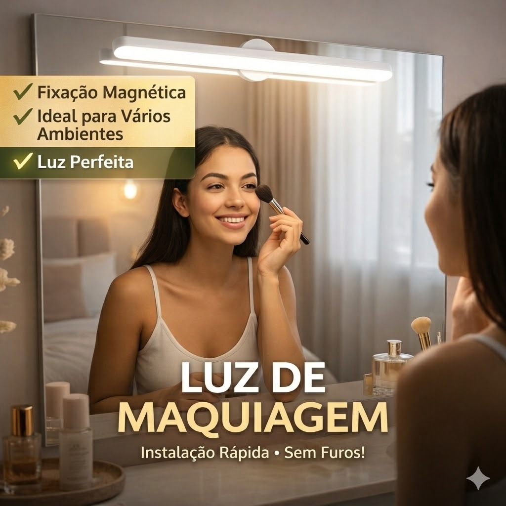 Luz de Maquiagem para Espelho LED sem Fio Magnética sem Furos para Penteadeira e Quarto