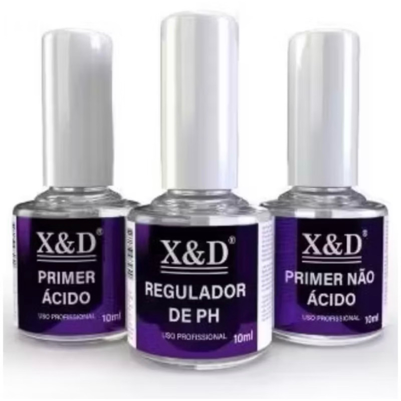 Kit 10ml Preparadores Primer Ácido + Primer Não Ácido + Regulador De PH Unhas De Gel Acrigel E Porcelana