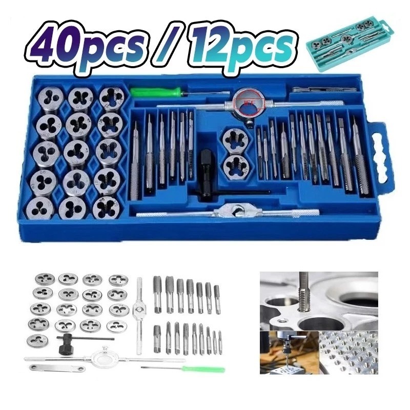 Jogo Kit Macho E Tarracha Cossinete Com 12/20/40 Peças Rosca Interna e Externa Direita Esquerda