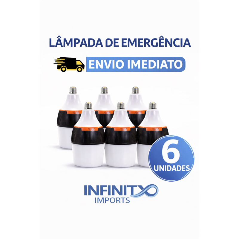 Kit 6 / 10 / 20 Lâmpada de Emergência LED 50W Recarregável | Bivolt 110/220V