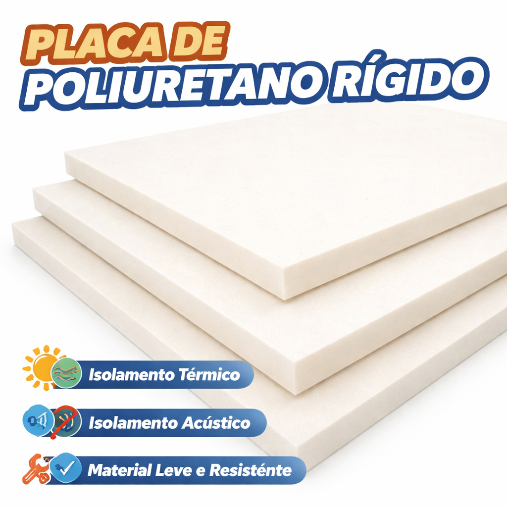 Placa Poliuretano PUR Densidade 32–36kg/m³ 100x50cm | Isolamento Térmico e Acústico | 2 a 4 cm (Unitário)