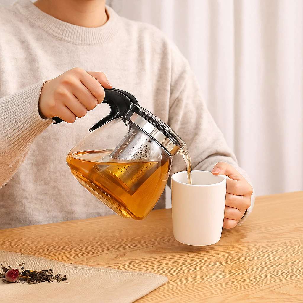 Chaleira De Vidro 900ml Com Infusor De Metal Até 120ºc Bule Retro Cozinha