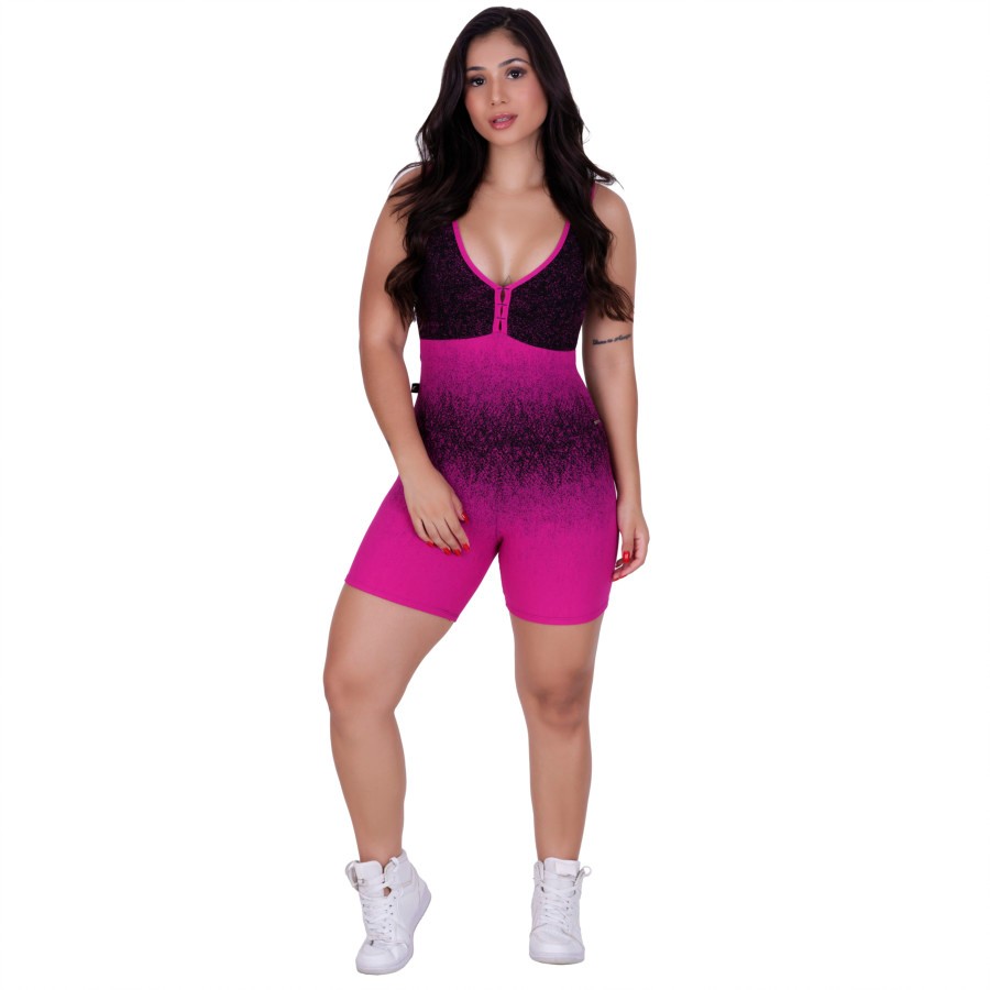 Macaquinho Fitness Feminino Poliamida Jacquard Degradê Fitness Academia Bojo Tiras Zero Transparência
