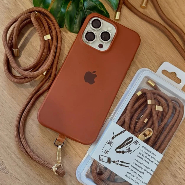 Kit Cordão para Celular 2 em 1 Pescoço Pulso Ajustável Universal com Metal Dourado