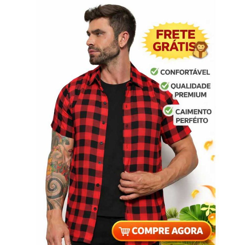 Camisa Xadrez  Masculina manga curta viscose colorido  gola polo  moda São João