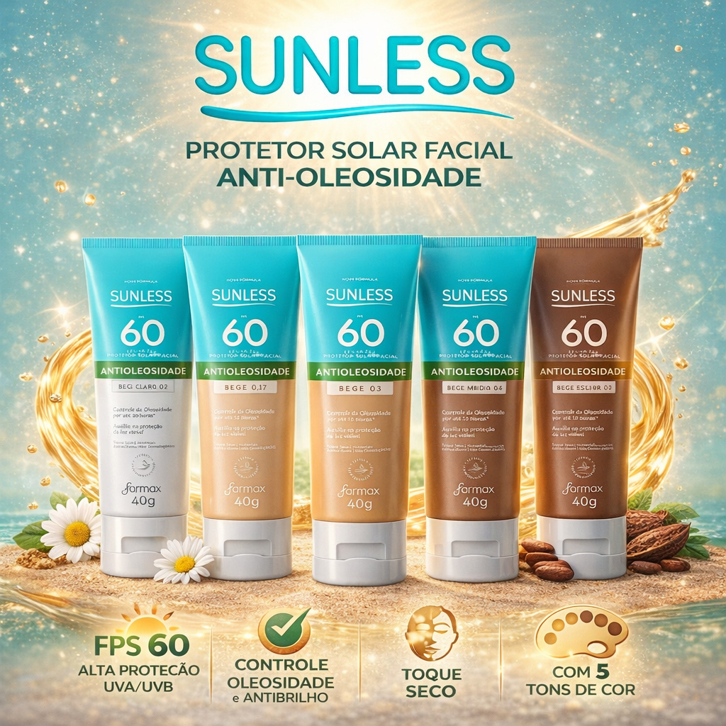 Protetor Solar Facial FPS 60 Antioleosidade com Base Efeito Matte Sunless 40g Envio Imediato em Oferta na Shopee