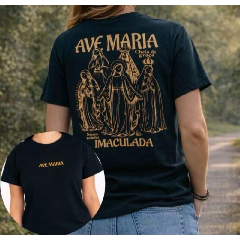 Camiseta Imaculada Ave Maria Nossa Senhora Cristã Fé Católica Religião 100% Algodão