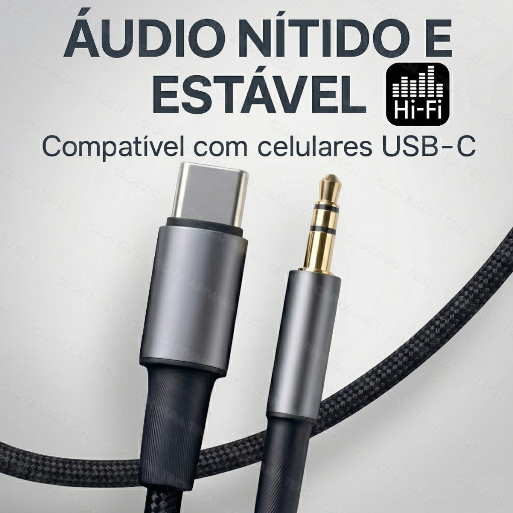 Cabo Auxiliar Tipo C para P2 3.5mm – Reforçado para Smartphone, Carro, notebook, Caixa de som 1,20M