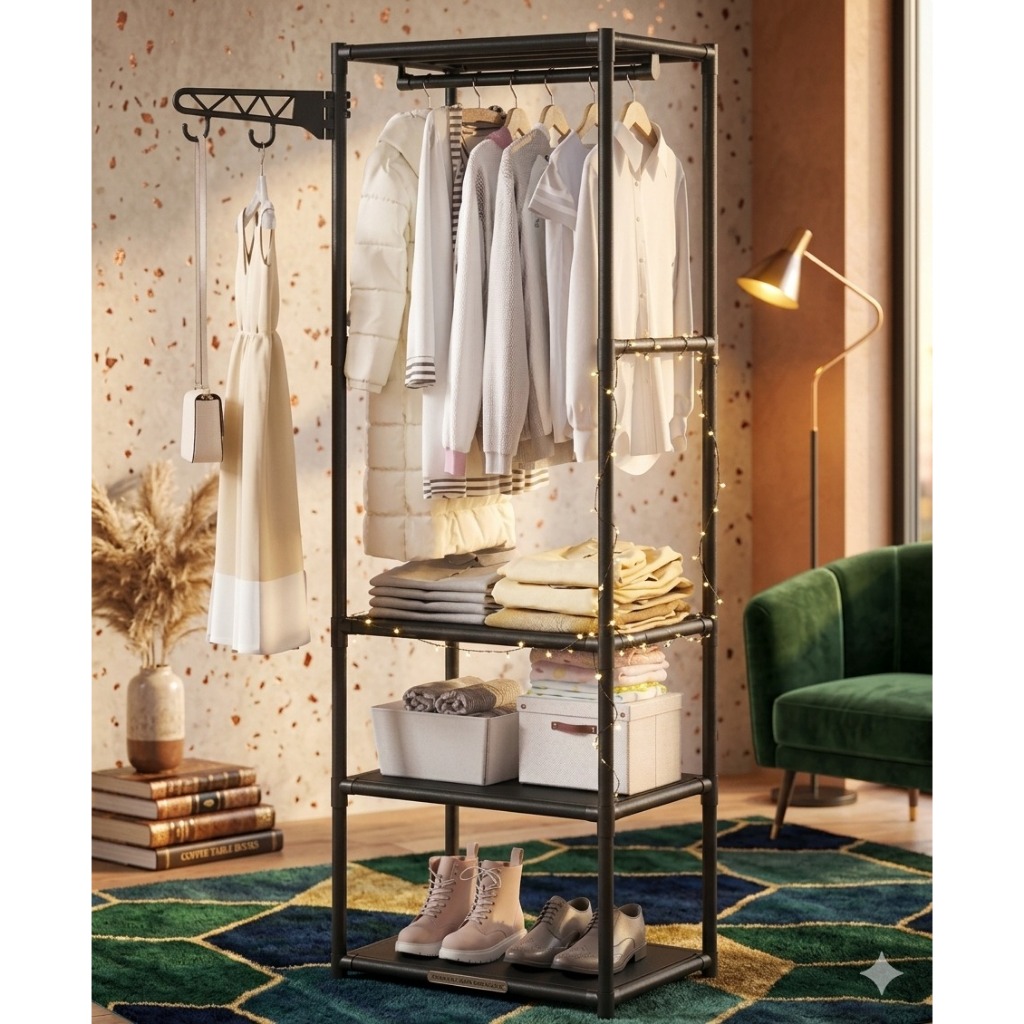 Arara Cabideiro Organizador 3 Prateleiras Estante Suporte em Oferta na Shopee