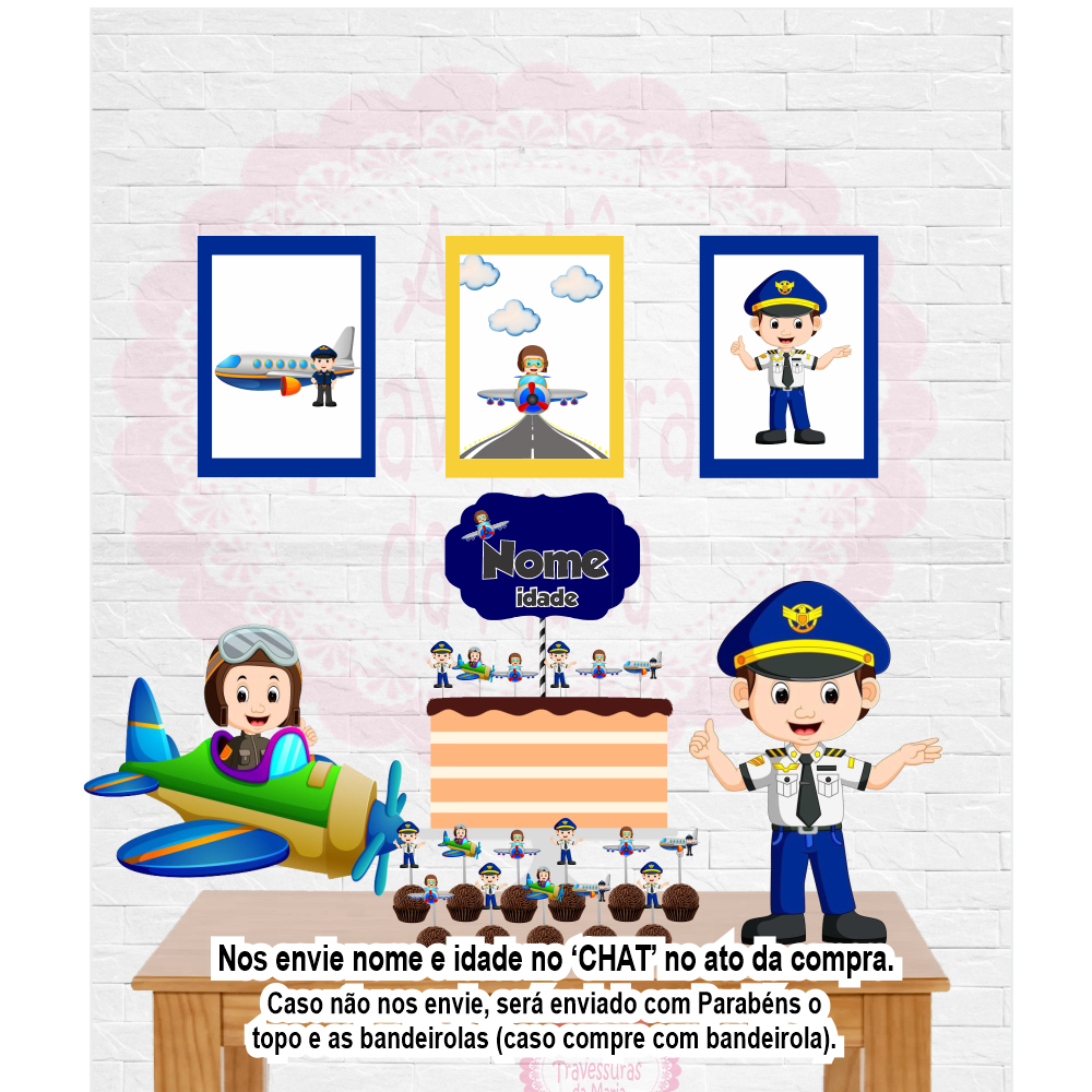 Kit Festa em Casa/ Piloto de Avião    - Só um bolinho - Montamos Todos os Temas (Nos pergunte pelo chat!)