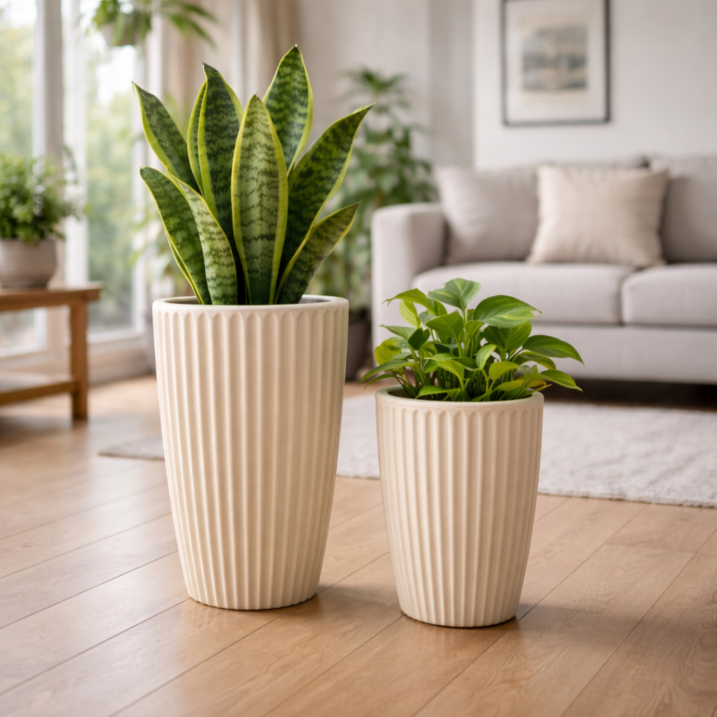 Vasos de Plantas Flores Decorativos Grande Coluna Romana Canelado P PP Interior Exterior Polietileno