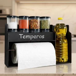 Porta Temperos MDF 8 Potes Suporte Prateleira Condimentos Para Papel Toalha Organizador Cozinha Casa