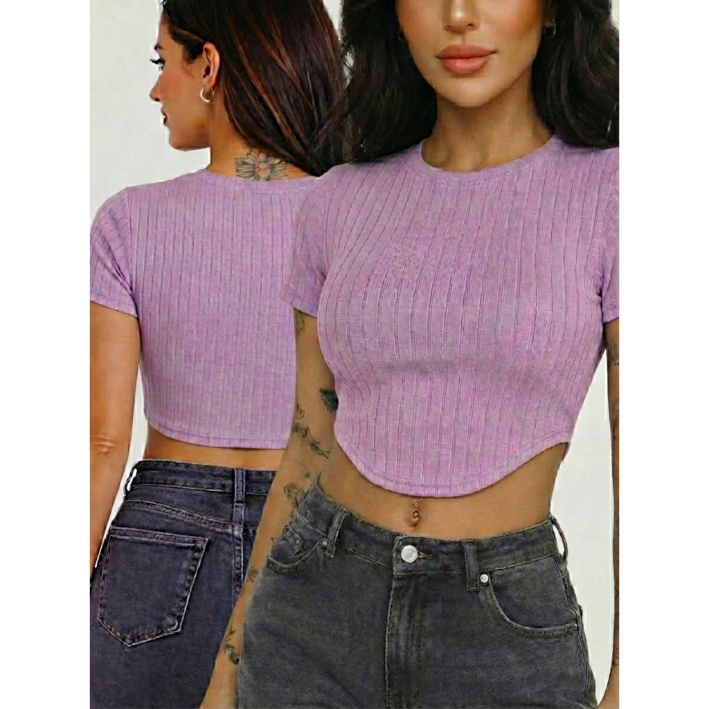 Blusa Cropped Canelada Premium Feminino Casual Moda Feminina Básica Elegante
