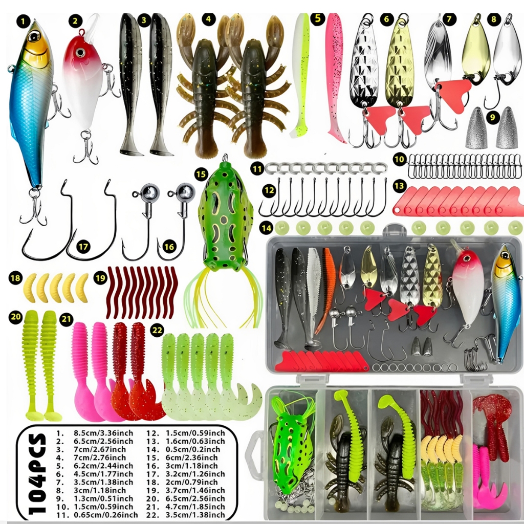 107 Peças Unidades Isca Artificiai Pesca Conjunto De Isca De Pesca Caixa Macia Dura Ganchos Sal Água Doce em Oferta na Shopee