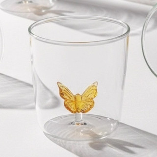Copo de vidro 3D borboleta de borossilicato 350ml amarelo para cozinha água suco mesa posta caneca xícara taça presente