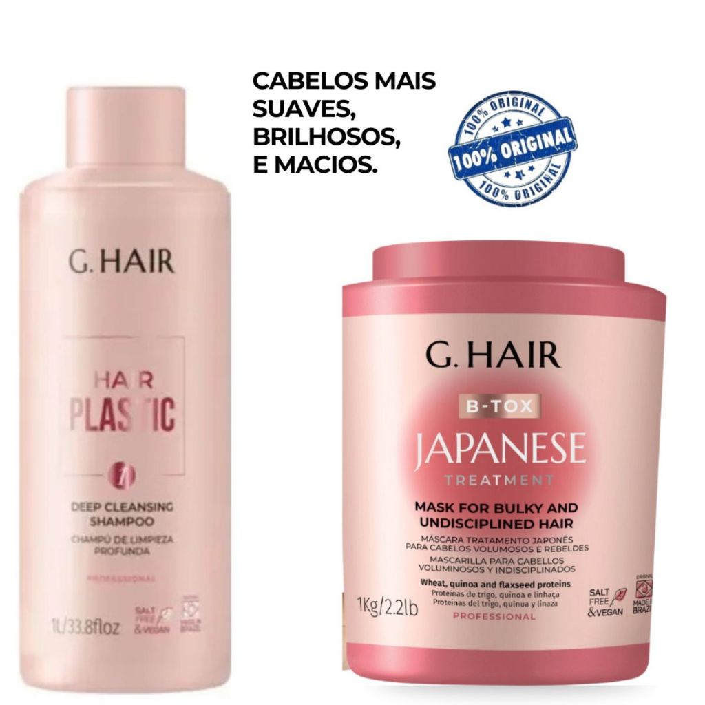 Ghair -  Shampoo Limpeza Hair Plastic 1L + B-Tox Japanese Profissional Salão Tratamento Japonês 1Kg