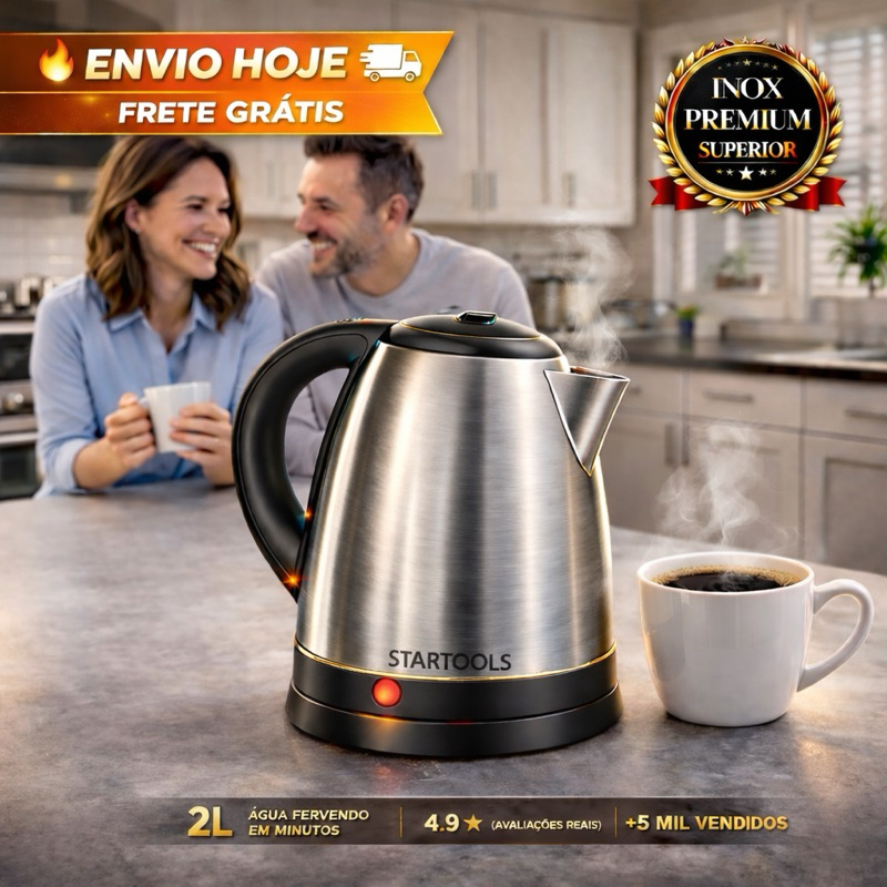 Chaleira Elétrica Inox  2 L Café Chá Cafeteira Aquecimento Rapido Silencio Premium 127V