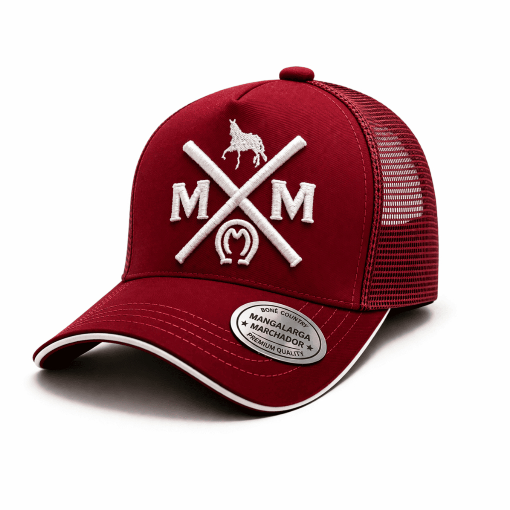 Boné Trucker Country Aba Curva Telinha Mangalarga Marchador Vermelho Branco Masculino Feminino