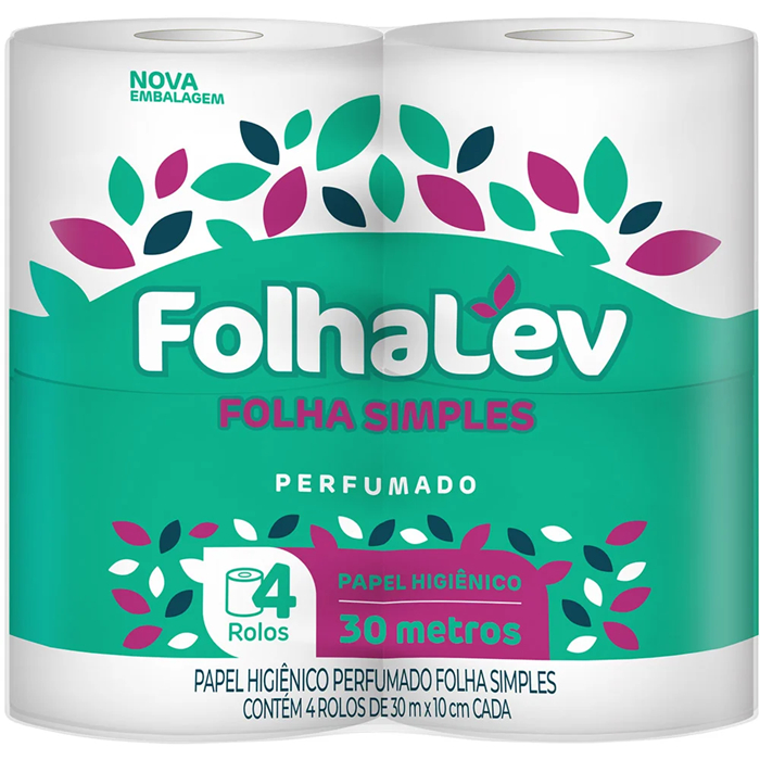 Papel Higiênico Folhalev Folha Simples Perfumado 4 Rolos 30m