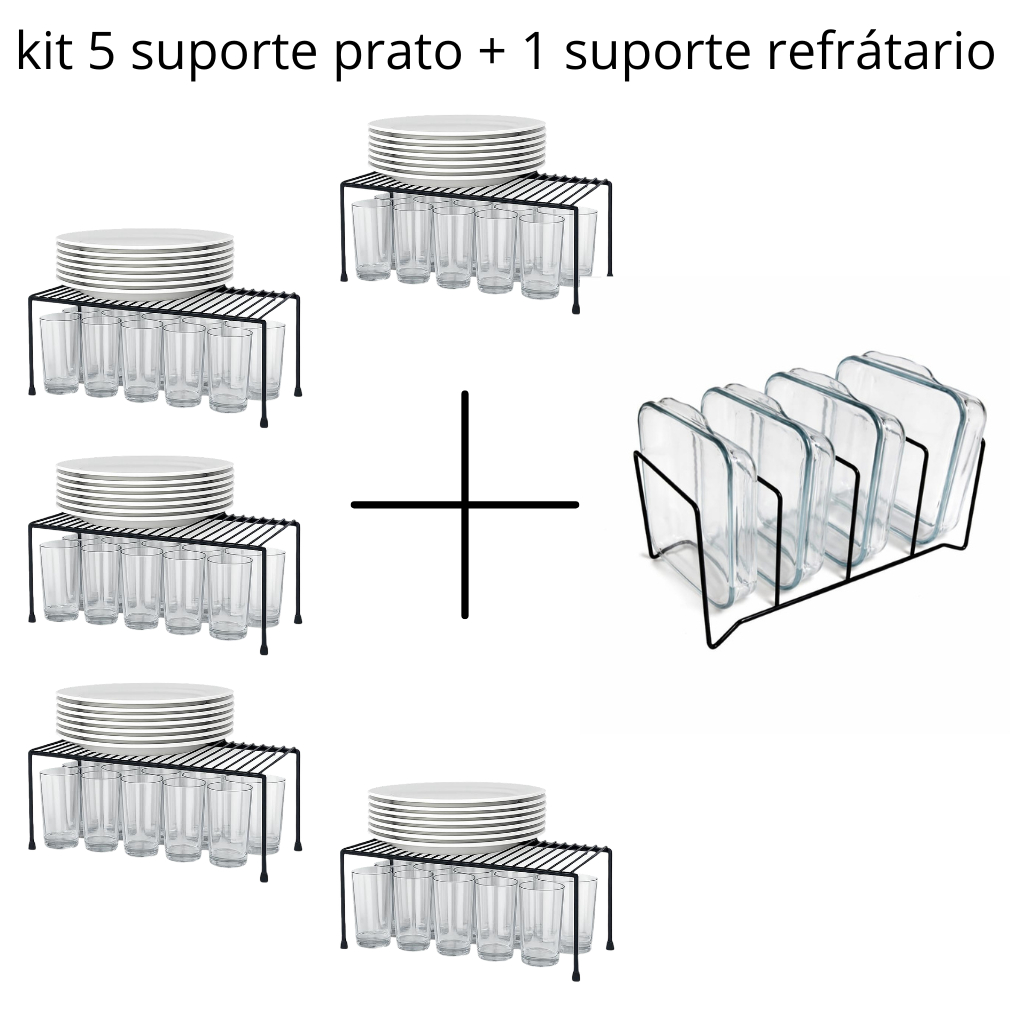 Kit 5 Suporte Organizador De Prato Multiuso 40cm + 1 Suporte Refratário De Brinde