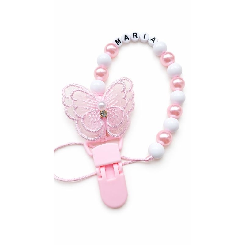 Prendedor de Chupeta Personalizado com Nome Bebe Batizado Borboleta Jardim Encantado