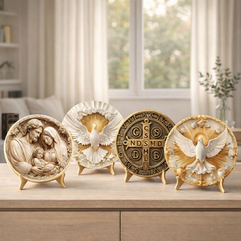 Placa Decorativa Redonda 20cm Com Suporte De Mesa Religiosa Cristão Católico