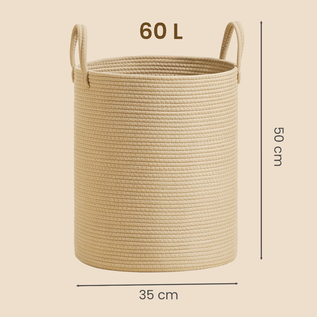 SONGMICS Cesto organizador de roupas de algodão com alças, cesto de brinquedos para crianças, 60L, branco e marrom · foto 2