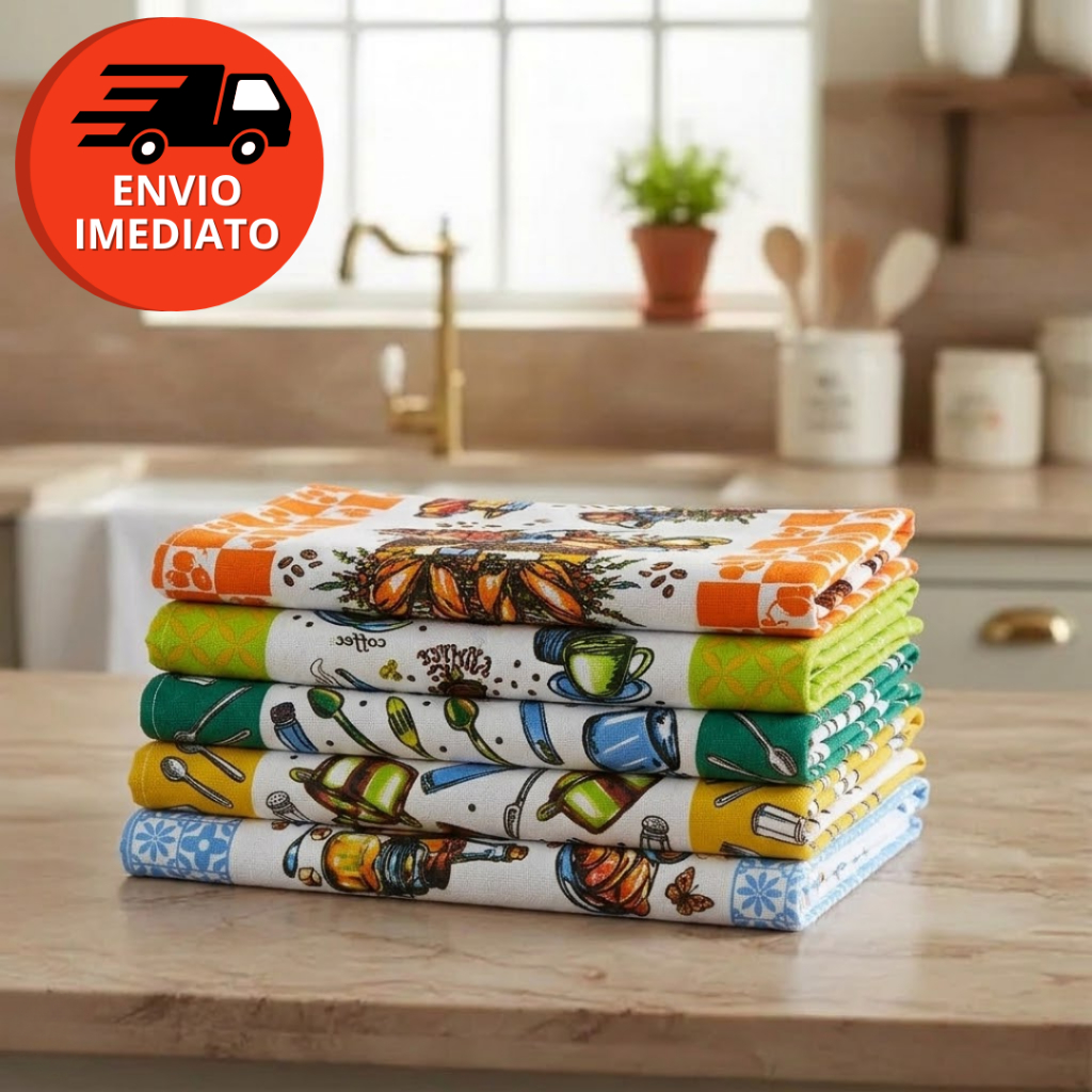 Kit Pano De Prato Guardanapo Copa Cozinha Secar Louça Atoalhado Felpudo Premium 40x60 Estampado