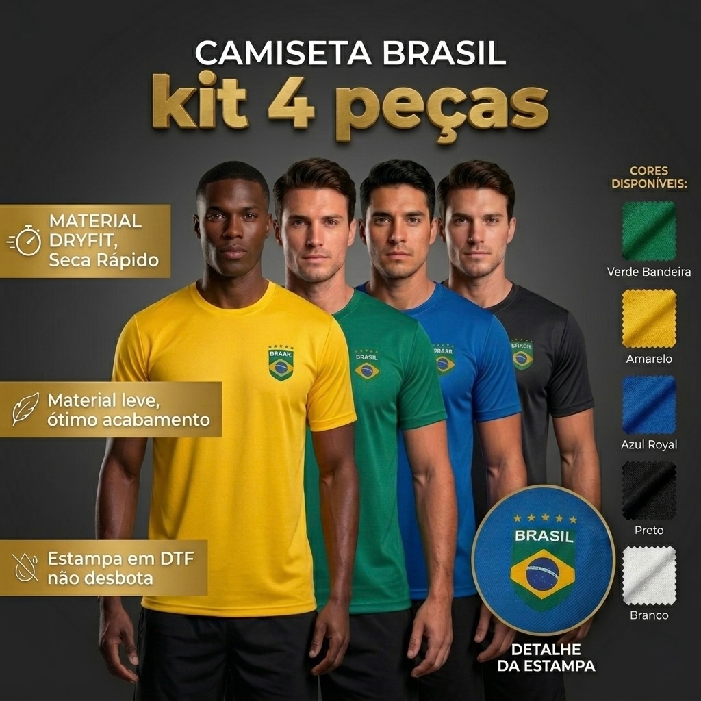 Camiseta do Brasil Seleção Brasileira - KIT 4 Peças - Adulto e Nobre